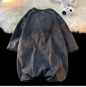 Maglietta da uomo e donna taglie forti a maniche corte camicia estiva pesante in cotone lavata oversize a Base solida - Product Image 2