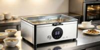 Chauffe-Plat Électrique Numérique en Acier Inoxydable 304 pour Buffet, Utilisation Humide et Sèche, avec Couvercle en Verre