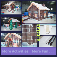 Casa Inflable con Temática Navideña, Cueva de Santa Claus, Cabaña de Jengibre, Área de Juegos Inflable para Niños, Alquiler para Fiestas de Navidad