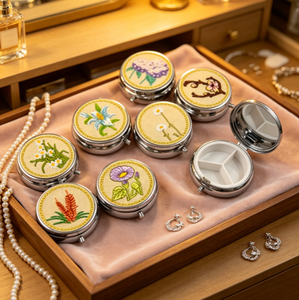 Caja de Almacenamiento de Joyas de Metal con Tres Compartimentos Circulares, Diseño Vintage y Elegante, con Cierre de Hebilla, Diseño de Plantas y Animales - Product Image 5