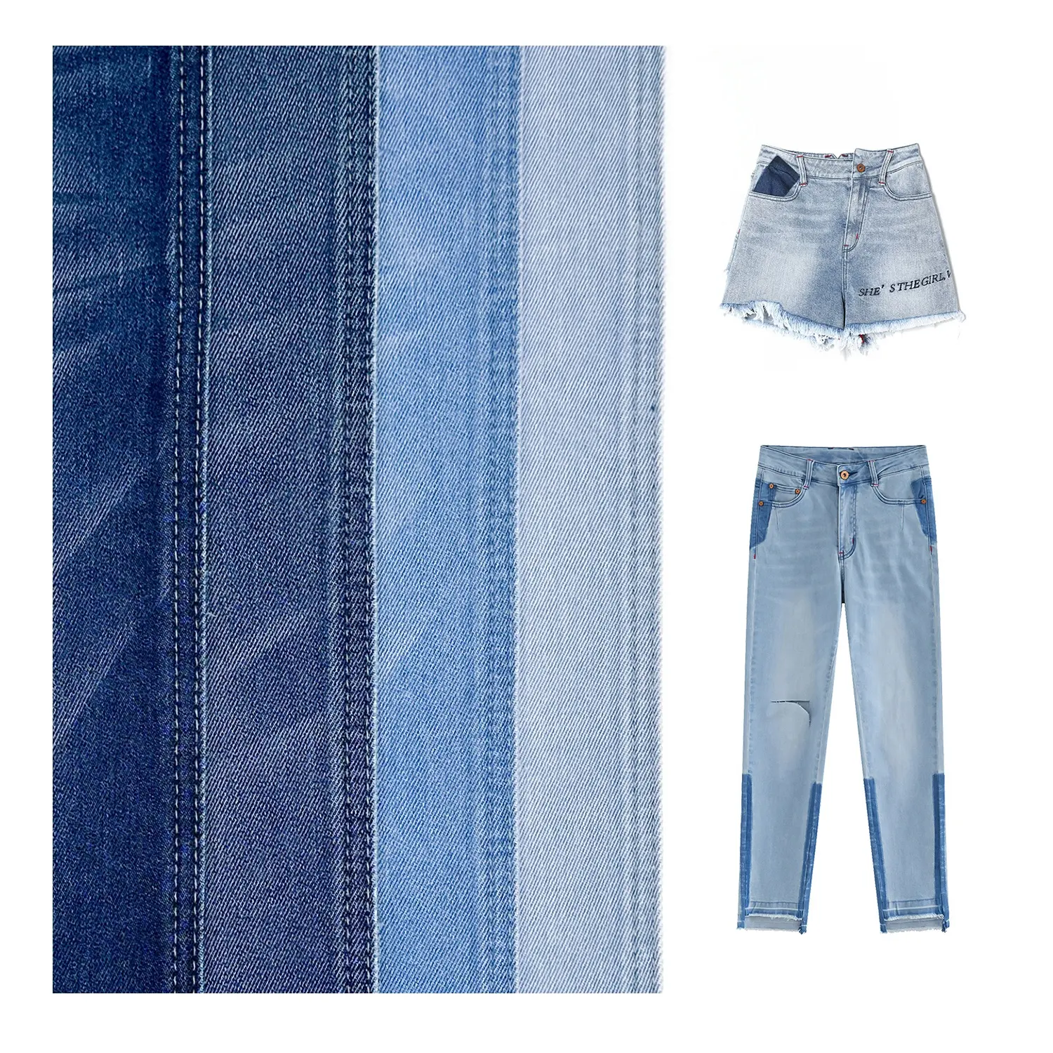 Cổ Chất Lượng Cao Jeans Vải Mỏng Rắn Denim Vải Với Màu Xanh Mềm Jeans Vải Cho Quần Áo Các Nhà Sản Xuất Với Bán Buôn