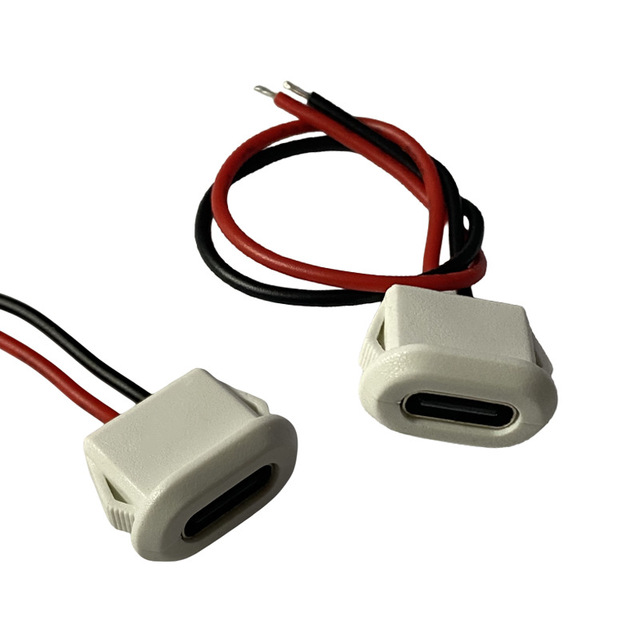 Round Panel Mount USB C Female Jack With 2 Pin Wires Type C Charging Port Connector