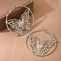 Boucles d'oreilles créoles papillon grande taille, creuses et rondes, bijoux fantaisie pour femmes et jeunes filles