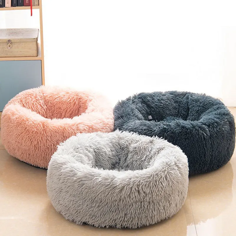 TTT Wholesale Eco Friendly Colorful Fluffy Plush Round Warm Cotton PP Donut Cat Dog Pet Beds