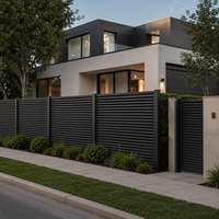 Clôture de jardin moderne de luxe en aluminium noir, panneaux à lattes, systèmes de clôture décoratifs en métal pour la sécurité extérieure