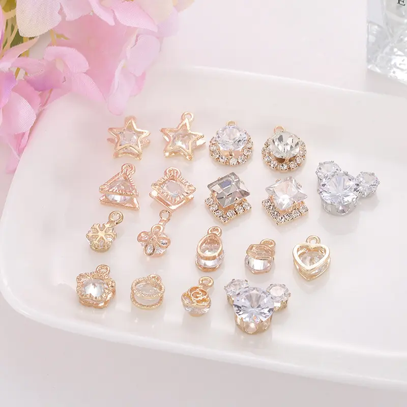 Heart square Shaped Cubic Zirconia Alloy Charms for Jewelry Making with Gold Pendants for DIY Jewelry Making Accessories