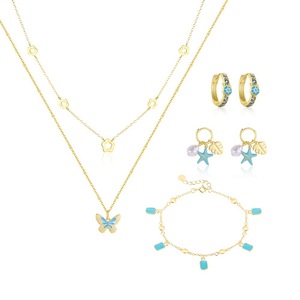 Ensemble de bijoux <span class=keywords><strong>pour</strong></span> femmes en argent pur S925, or 18 carats, émail bleu, collier papillon, boucles d'oreilles étoile de mer, bracelet, cadeau - Product Image 5