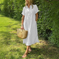 Nouvelle Robe Midi Rayée Ample et Confortable à Manches Courtes, Coupe Trapèze, Color Block, Grande Taille, Été 2026, pour l'Europe et les États-Unis