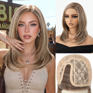 Perruque synthétique Kanekalon droite blonde avec dentelle frontale et monofilament, qualité supérieure Futura, sans colle, résistante à la chaleur, pour femmes - Product Image 1