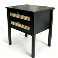 Table de chevet noire en rotin à 2 tiroirs, meuble de rangement pour chambre à coucher, mobilier de maison