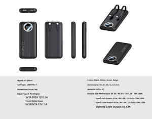 Batería Externa Portátil de <span class=keywords><strong>20000mAh</strong></span> con Pantalla Digital, Carga Rápida de 22.5W, Batería de Litio-Polímero con Cables, Tendencia 2026 - Product Image 3