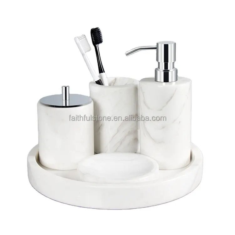 wholesale natural luxury ser 5pcs marble bathroom decor accessories set