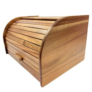 Caja de pan de madera de acacia de una sola capa con tapa de madera rectangular para almacenamiento de pan en el hogar, cocina o escritorio. - Product Image 2