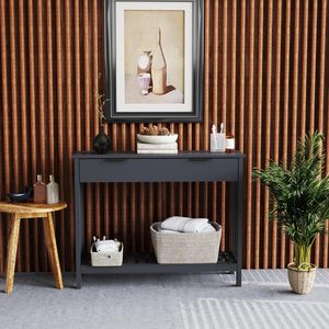 <span class=keywords><strong>Mesa</strong></span> Consola Estrecha Negra con Cajón y Estante de Almacenamiento, <span class=keywords><strong>Mesa</strong></span> de Entrada de Madera, <span class=keywords><strong>Mesa</strong></span> Consola Lateral para Sala de Estar - Product Image 5