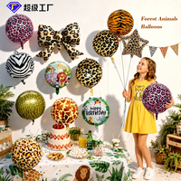 Ballons animaux de la forêt transfrontaliers, ballons ronds imprimés léopard et zèbre de dessin animé, ballons en aluminium 4D