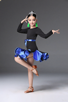 Robe de danse latine à manches longues pour filles, costume de performance Samba Chacha Rumba Jazz pour l'entraînement et la compétition