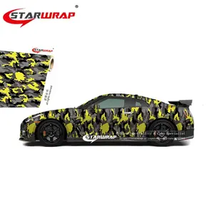 Gelber Digitaldruck Camo Vinyl Car Wrap Luftblase Kostenlos Pixel gelb Camouflage Graphics Car Sticker