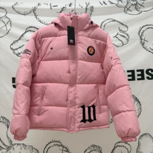 Veste d'hiver unisexe en coton épais matelassé avec capuche, logo brodé, coupe ample, résistante au vent, fermeture éclair intégrale, style streetwear - Product Image 2