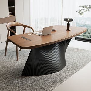 Minimalist Modern <b>Solid</b> <b>Wood</b> Curved Executive <b>Desk</b> Rectangle Office Furniture With Understated Luxury Design - Product Image 1