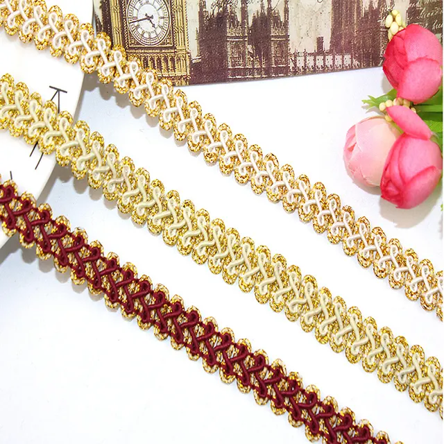 Hot Selling Decorative Gold Silver Crochet Gimp Braid centipede Trim Lace Ribbon For Curtain