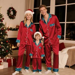 Conjunto <span class=keywords><strong>de</strong></span> Pijamas Familiares <span class=keywords><strong>de</strong></span> Satén <span class=keywords><strong>de</strong></span> Color Sólido con Logotipo Personalizado, Pijamas a Juego para Padres e Hijos, Ropa <span class=keywords><strong>de</strong></span> Dormir Familiar - Product Image 3