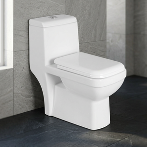 Inodoro de Cerámica Blanco Cuadrado de Una Pieza con Tanque Oculto y Doble Descarga, Ecológico, de Montaje en Suelo para Baño de Villa - Product Image 1