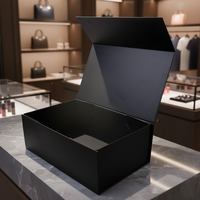 Boîte en papier écologique haut de gamme à rabat noir magnétique pour parfum, bijoux, chaussettes, présentation de marque de luxe, pliable, gaufrage personnalisé