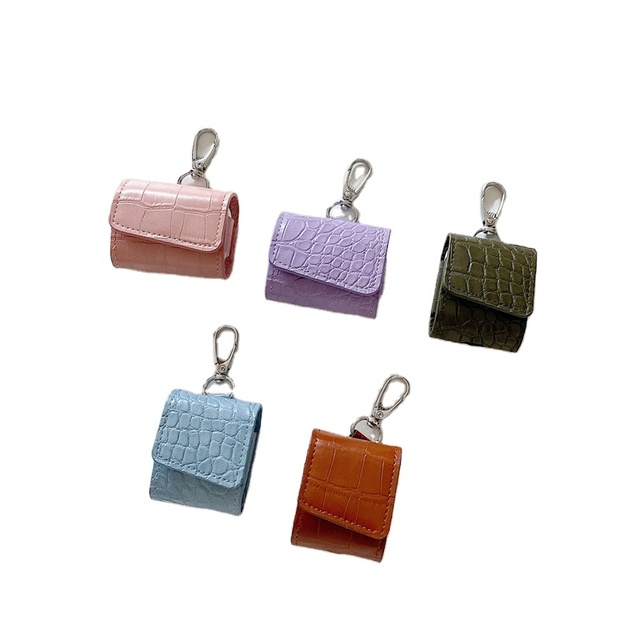 Hot Sale Fashion Crocodile Pattern Design Earphone Case with Keychain for Airpods Pro Creative PU Leather Cover for Airpods 1/2