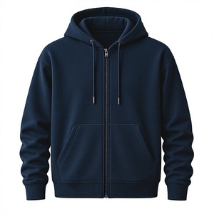 Sudadera con capucha informal de alta calidad para hombre y mujer, color azul marino, con cremallera, 100% algodón, logotipo personalizado en relieve, manga larga, bordado griego, marca privada - Product Image 1