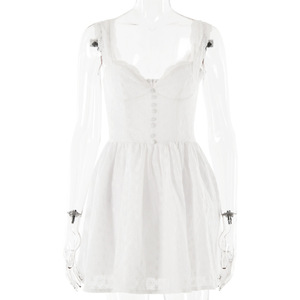 White Embroidered <b>Spaghetti</b> <b>Strap</b> Backless A-Line Dress Deep V Neck Party Casual Dress - Product Image 5