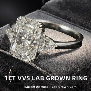 Bague de fiançailles personnalisée pour femme avec diamant de laboratoire 1 carat VVS, pierres latérales 5 carats E VS1, taille excellente, radiant, certifié IGI, or massif 14 carats - Product Image 2