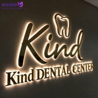 Lettres en acier inoxydable 3D rétroéclairées, base noire personnalisée, finition or brossé, halo LED avec motif dentaire pour mur de réception de clinique dentaire