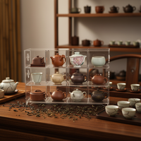 Support de rangement multifonctionnel en acrylique transparent à trois niveaux pour service à thé, plateau carré et porte-tasses, non pliable