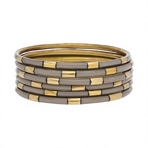 Brazaletes de Latón con Resina Incrustada, Chapados en Oro, Certificados por IGI, Diseño con Canal, Joyería Étnica para Bodas, Tendencia Tradicional para Mujer - Product Image 1