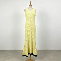 Robe longue sirène en maille brodée florale, style élégant et décontracté, col rond, sans manches, coupe ajustée, collection été 2026
