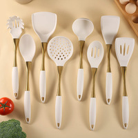 Peralatan Masak Silikon Gagang Baja Tahan Karat Warna Emas Konstruksi Tahan Lama Aman untuk Suhu Tinggi Dilengkapi Lubang Gantung Spatula Anti Lengket
