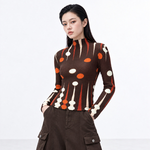 เสื้อยืดพลีท Miyake ทรงเข้ารูป คอตั้ง แขนยาว พิมพ์ลาย  สามารถปรับแต่งลายได้ เสื้อผู้หญิง - Product Image 2