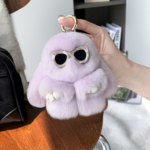 Cute Fashion Fluffy Bunny Keychain <b>Rabbit</b> Plush Key Chains with love Heart Glasses Soft <b>Rabbits</b> Fur Pompom Ball Bag Charms <b>Gifts</b> - Product Image 4