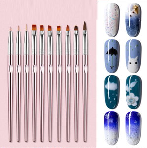 10pcs Set Pink Metal Handle Nail <b>Polish</b> Painting Brush Ombre Gradient Blending Brush Nylon Hair Salon Manicure Nail Brush - Product Image 1