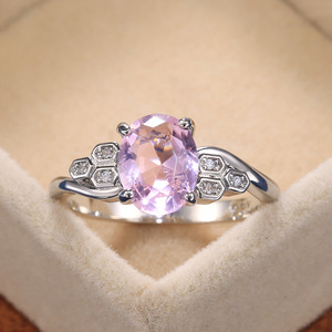 Anello in argento F227 con design esagonale in cristallo rosa per gioielli da fidanzamento da donna - Product Image 2