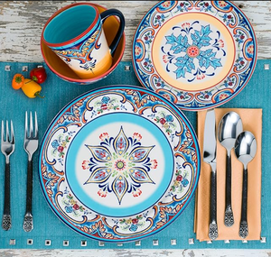 Service de table Euro Ceramics Collection Zanzibar, motif joyeux et porte-bonheur, style bohème durable, pour cuisine, salle à manger, restaurant - Product Image 2