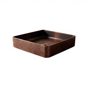 Évier de comptoir carré moderne en cuivre, vasque métallique durable pour salle de bain, lavabo en cuivre de haute qualité - Product Image 1