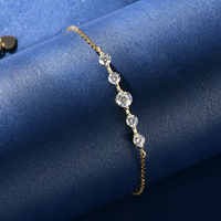 Bracelet Chaîne et Maillons en Argent 925 avec 5 Pierres en Moissanite Véritable de 4mm et 3mm, Design Simple, Bijou Tendance pour Femme, Idéal Cadeau, Vente en Gros