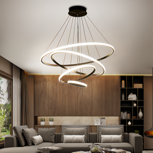 现代简约 LED 餐厅吊灯 长型可调节高度 创意餐厅酒吧环形暖白色家居客厅灯 - Product Image 1