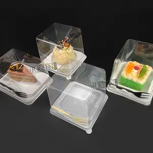 Vente en gros Boîte d'emballage de gâteau transparente triangulaire en plastique Boîte à gâteau en plastique jetable Mini boîte à gâteau pour animaux de compagnie