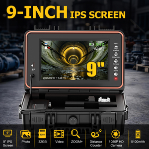 Caméra d'inspection de canalisation vidéo avec écran IPS 9 pouces, <span class=keywords><strong>endoscope</strong></span> de pipeline étanche IP68 <span class=keywords><strong>50M</strong></span>, auto-nivelant 1080P - Product Image 2