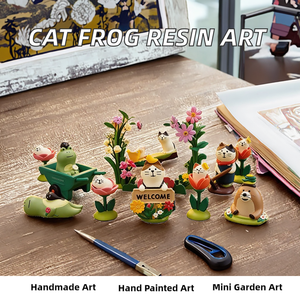 Figurines en résine d'animaux mignons (chat, grenouille) - Ornements de bureau et de jardin pour le Nouvel An chinois et Thanksgiving, artisanat fait main pour micro-paysages DIY - Product Image 2