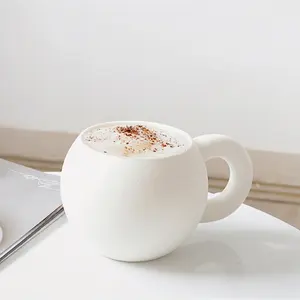 china suppliers creative design nordic spherical matte white milk tea coffee ceramic mug with big handle
