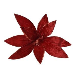 Fleur en velours rouge à longue tige avec 9 pétales et bordure scintillante - Product Image 1