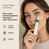 Sérum pour les yeux au collagène végétalien à marque privée, triple boost de peptides HA, élasticité de la peau, atténuation des ridules et cernes, 0,33 fl oz
